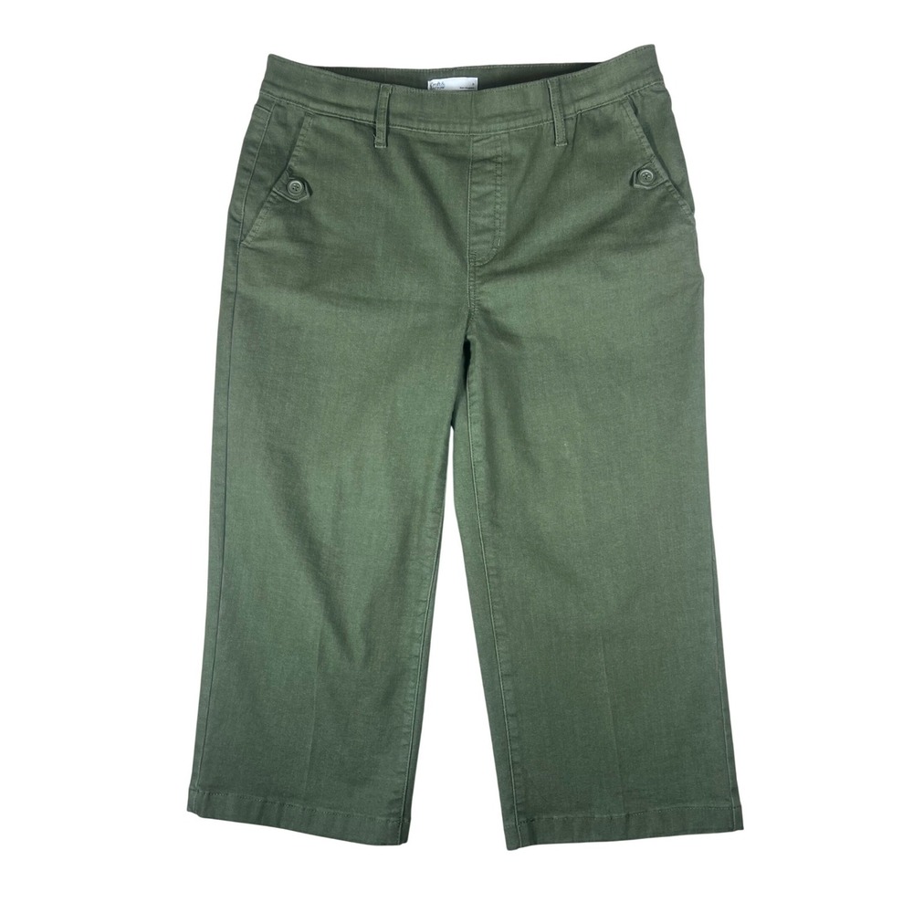 Womens Medium Olive Green Pull On Wide Leg Crop Pants High Rise Utility Gorpcore